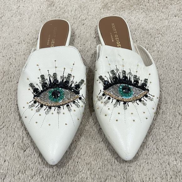 Kurt Geiger London Embellished Olive Eye Mules Beaded Embroidered Size 41 US 10 - Picture 3 of 10